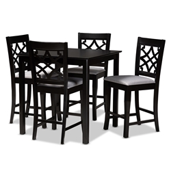 Baxton Studio Nisa Modern and Contemporary Grey Fabric Upholstered Espresso Brown Finished 5-Piece Wood Pub Set